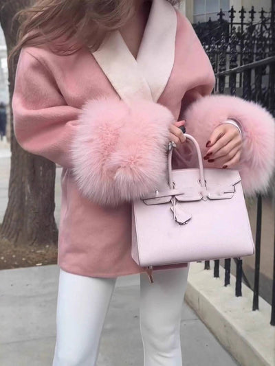 Cocolii mi-longue manteau femme ceinturé réversible veste d'hiver chic à poignets en fausse fourrure décontracté oversized