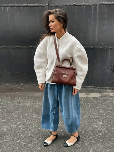 Cocolii veste courte femme style bouclé élégant sans col à manches structurées blouson chic et moderne pour bureau manteau