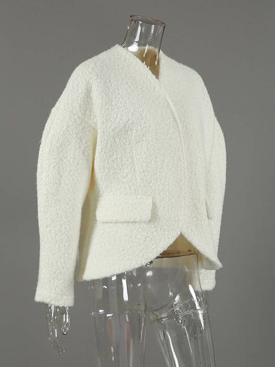 Cocolii veste courte femme style bouclé élégant sans col à manches structurées blouson chic et moderne pour bureau manteau