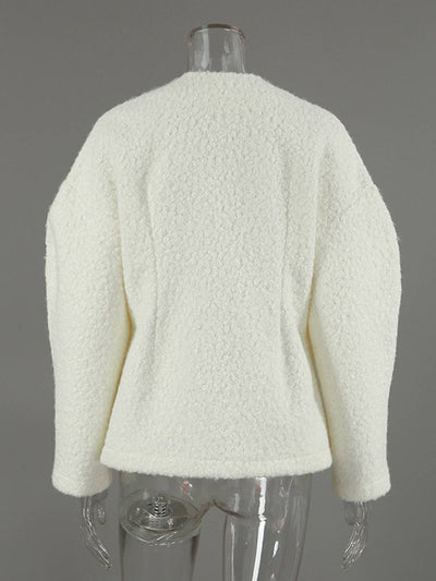 Cocolii veste courte femme style bouclé élégant sans col à manches structurées blouson chic et moderne pour bureau manteau