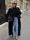 Cocolii longue manteau en laine double boutonnage poches ceinture col revers femme élégant oversized hiver veste