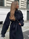 Cocolii longue manteau en laine double boutonnage poches ceinture col revers femme élégant oversized hiver veste