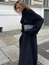 Cocolii longue manteau en laine double boutonnage poches ceinture col revers femme élégant oversized hiver veste