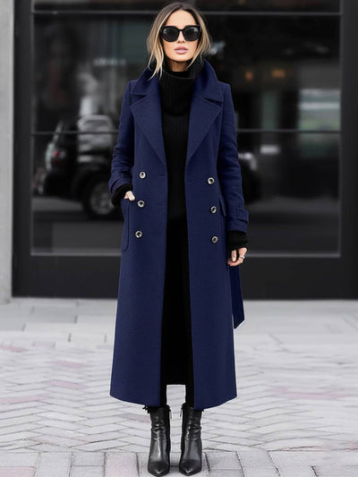 Cocolii manteau long cheville femme en lain double boutonnage poches ceinture col revers élégant blouson