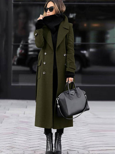 Cocolii manteau long cheville femme en lain double boutonnage poches ceinture col revers élégant blouson