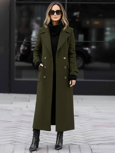 Cocolii manteau long cheville femme en lain double boutonnage poches ceinture col revers élégant blouson