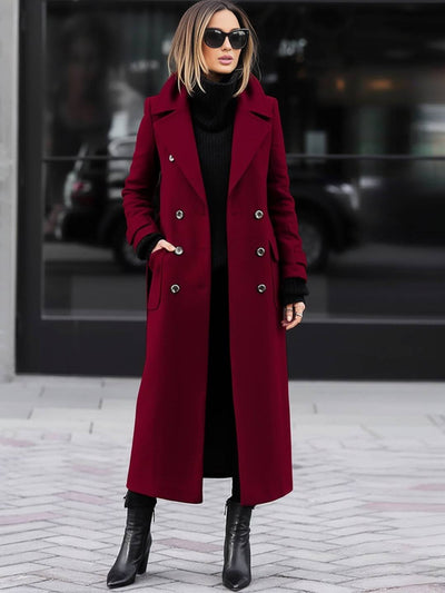 Cocolii manteau long cheville femme en lain double boutonnage poches ceinture col revers élégant blouson