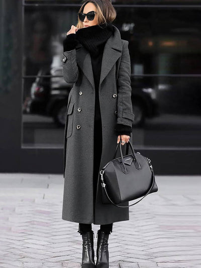 Cocolii manteau long cheville femme en lain double boutonnage poches ceinture col revers élégant blouson