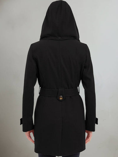 Cocolii mi-longue manteau en laine à capuche et ceinture boutonnage poches femme élégant décontracté chic chaud veste
