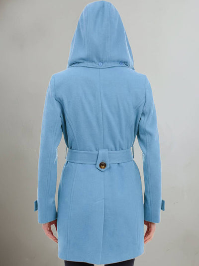 Cocolii mi-longue manteau en laine à capuche et ceinture boutonnage poches femme élégant décontracté chic chaud veste