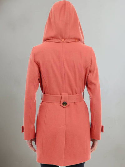 Cocolii mi-longue manteau en laine à capuche et ceinture boutonnage poches femme élégant décontracté chic chaud veste