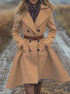 Cocolii longue manteau en laine femme double boutonnage poches ceinture col revers manches longues élégant vintage style trench