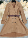 Cocolii longue manteau en laine femme double boutonnage poches ceinture col revers manches longues élégant vintage style trench