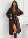 Cocolii mi-longue manteau en laine ceinture col revers femme élégant vintage décontracté chic veste classique