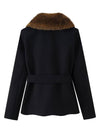 Cocolii court manteau en laine femme fausse fourrure col ceinture poches manches longues élégant vintage hiver veste blouson