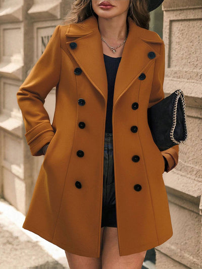 Cocolii mi-longue manteau en laine officier double boutonnage col revers femme veste caban hiver chic et chaude