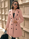 Cocolii mi-longue manteau en laine officier double boutonnage col revers femme veste caban hiver chic et chaude