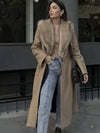 Cocolii longue manteau en laine femme hiver fausse fourrure col ceinture poches élégant décontracté pardessus