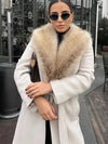 Cocolii longue manteau en laine femme hiver fausse fourrure col ceinture poches élégant décontracté pardessus