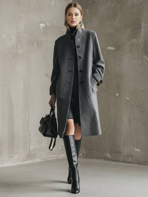 Cocolii mi-longue manteau en laine suedine boutonnage col montant manches longues femme élégant vintage blouson