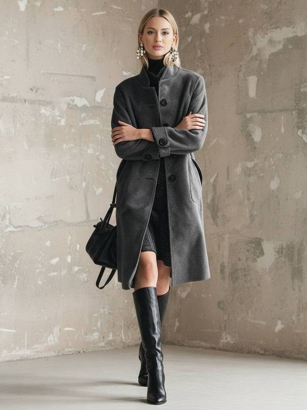 Cocolii mi-longue manteau en laine suedine boutonnage col montant manches longues femme élégant vintage blouson