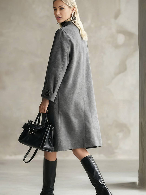 Cocolii mi-longue manteau en laine suedine boutonnage col montant manches longues femme élégant vintage blouson