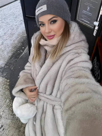 Cocolii longue manteau en fausse fourrure ceinture poches femme élégant décontracté oversized hiver veste