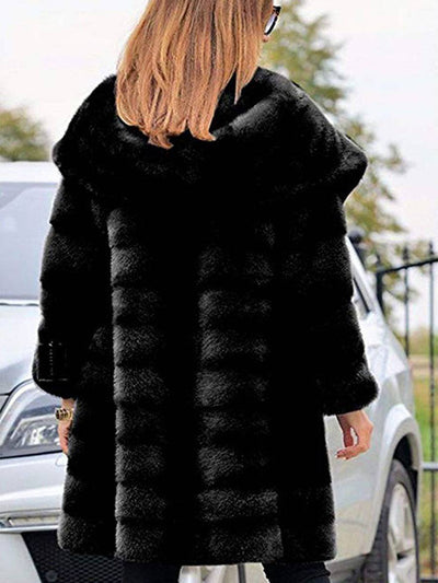 Cocolii longue manteau en fausse fourrure à capuche manches longues femme élégant décontracté oversized hiver veste