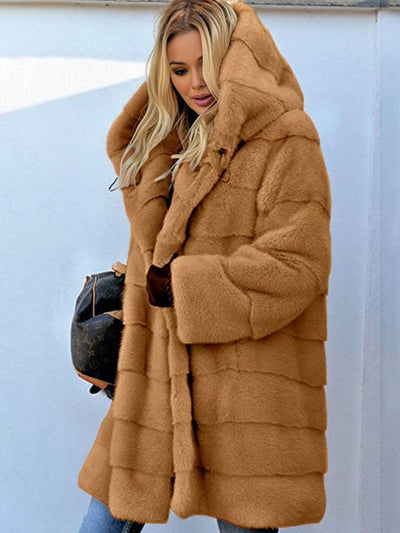 Cocolii longue manteau en fausse fourrure à capuche manches longues femme élégant décontracté oversized hiver veste