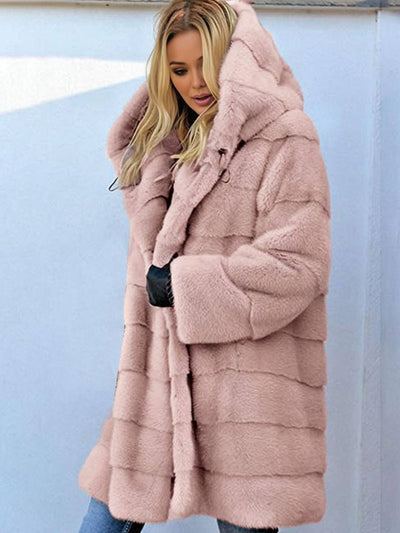 Cocolii longue manteau en fausse fourrure à capuche manches longues femme élégant décontracté oversized hiver veste