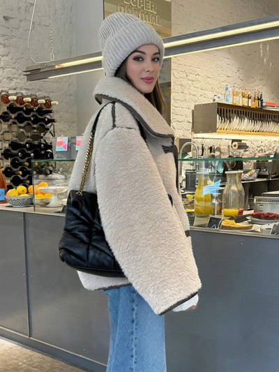 Cocolii manteau en fausse fourrure boutonnage col revers manches longues femme élégant décontracté oversized veste
