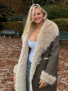 Cocolii longue manteau femme en daim synthétique et fausse fourrure chaud col revers élégant oversized vintage veste