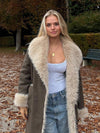 Cocolii longue manteau femme en daim synthétique et fausse fourrure chaud col revers élégant oversized vintage veste