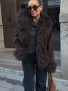 Cocolii manteau en fausse fourrure femme hiver doublure polaire épaisse revers chaud boutonné élégant veste mode vintage