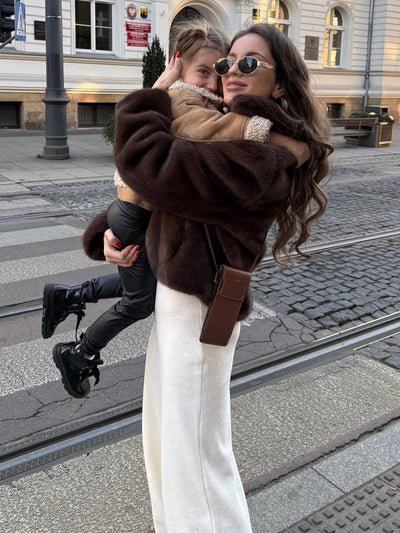 Cocolii court veste en fausse fourrure femme blouson hiver chic et chaud à col revers manteau élégant décontracté