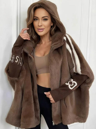 Cocolii manteau hiver chaud fermeture éclair veste en fausse fourrure douce à capuche décontracté ample blouson