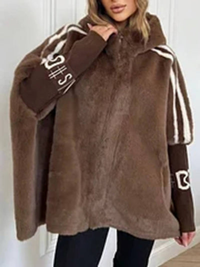 Cocolii manteau hiver chaud fermeture éclair veste en fausse fourrure douce à capuche décontracté ample blouson