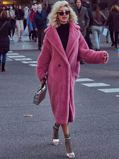 Cocolii longue manteau teddy coat boutons poches col revers femme mode ample oversized hiver veste