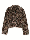 Cocolii veste court femme léopard polaire molleton col revers manches longues décontracté manteau d'hiver chaud