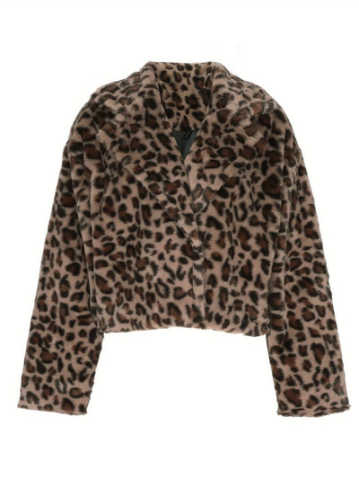 Cocolii veste court femme léopard polaire molleton col revers manches longues décontracté manteau d'hiver chaud