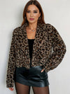 Cocolii veste court femme léopard polaire molleton col revers manches longues décontracté manteau d'hiver chaud