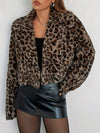 Cocolii veste court femme léopard polaire molleton col revers manches longues décontracté manteau d'hiver chaud