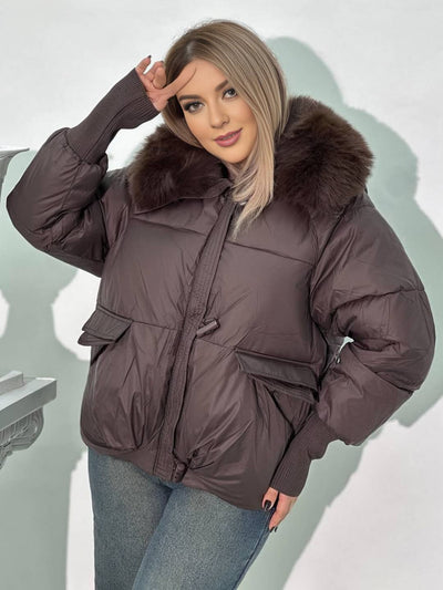 Cocolii doudoune femme fausse fourrure col poches col revers manches longues hiver chaude manteau matelassé veste