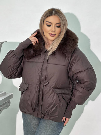 Cocolii doudoune femme fausse fourrure col poches col revers manches longues hiver chaude manteau matelassé veste