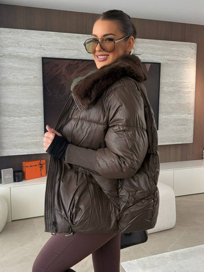 Cocolii doudoune femme fausse fourrure col poches col revers manches longues hiver chaude manteau matelassé veste