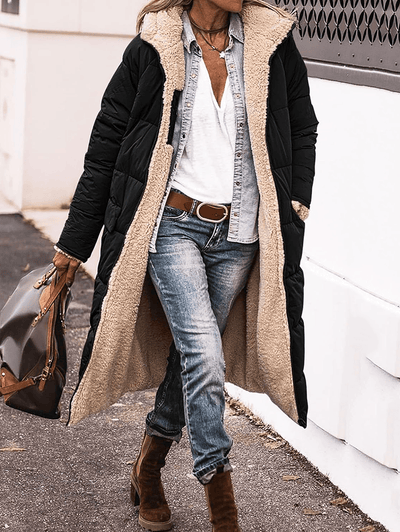 Cocolii longue doudoune manteau d'hiver à capuche poches fermeture éclair manches longues femme décontracté veste
