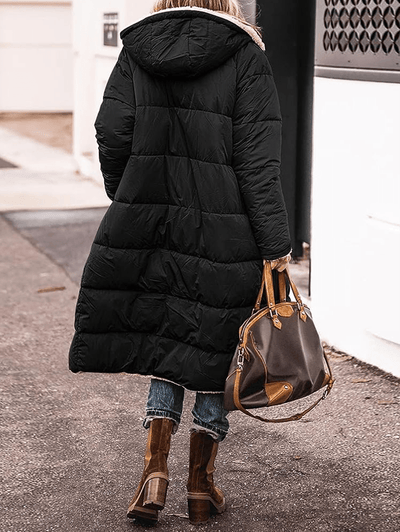 Cocolii longue doudoune manteau d'hiver à capuche poches fermeture éclair manches longues femme décontracté veste