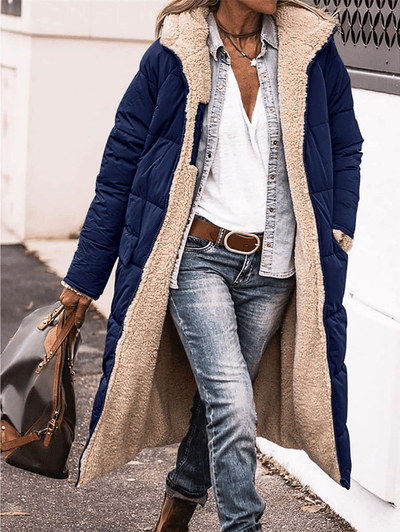 Cocolii longue doudoune manteau d'hiver à capuche poches fermeture éclair manches longues femme décontracté veste
