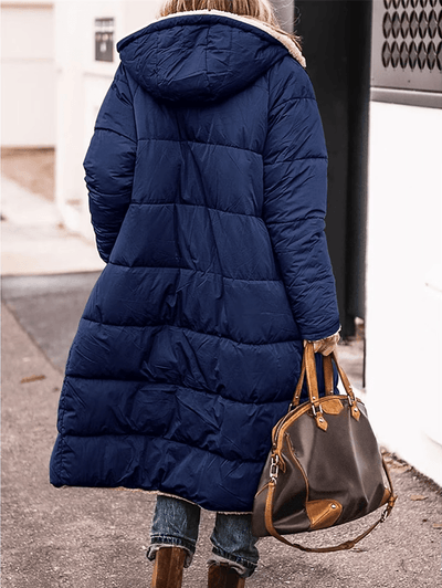 Cocolii longue doudoune manteau d'hiver à capuche poches fermeture éclair manches longues femme décontracté veste
