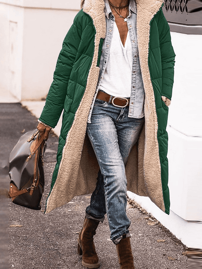 Cocolii longue doudoune manteau d'hiver à capuche poches fermeture éclair manches longues femme décontracté veste